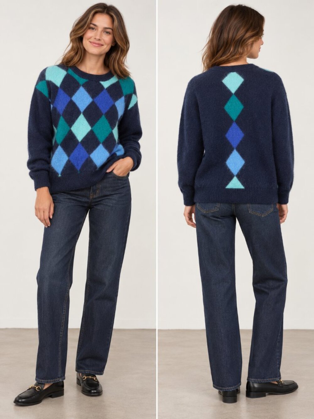 Betty Barclay Navy Argyle Crewneck Sweater